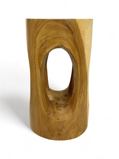 Holz Beistelltisch - Holzhocker Blumenhocker Hocker - Handgefertigt - Rund mit O-Ausschnitt Saman-Holz - 50x30x30 cm