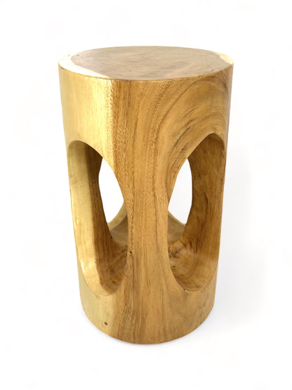 Holz Beistelltisch - Holzhocker Blumenhocker Hocker - Handgefertigt - Rund mit O-Ausschnitt Saman-Holz - 50x30x30 cm