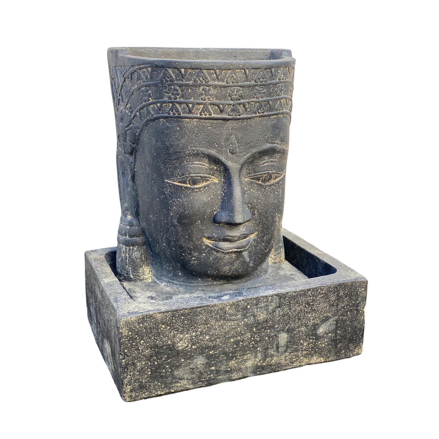 FaHome Khmer Head Fountain Buddha Waterfall Cast Stone Water Feature Including Pump