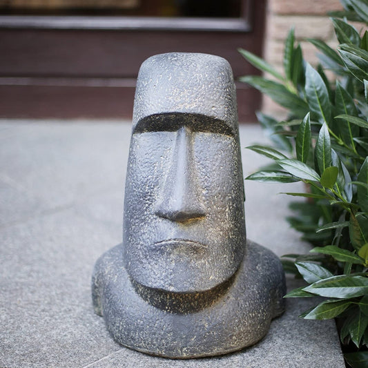 Moai Kopf Statue - Garten Deko Skulptur - Wetterfest - Rapa-Nui Osterinsel-Figur aus Lavasand Grau - 40x32x25 cm