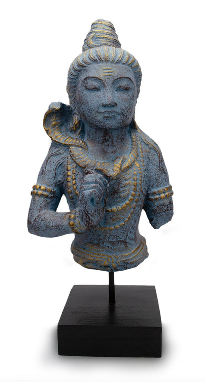 Lord Shiva Skulptur Figur Buddha Stein Sockel Deko statue ca 38cm blau