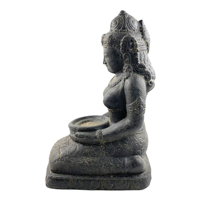 Dewi Sri Stone Statue Lava Sand Bowl Approx. 50 cm Sitting Garden Sculpture Cast Figure