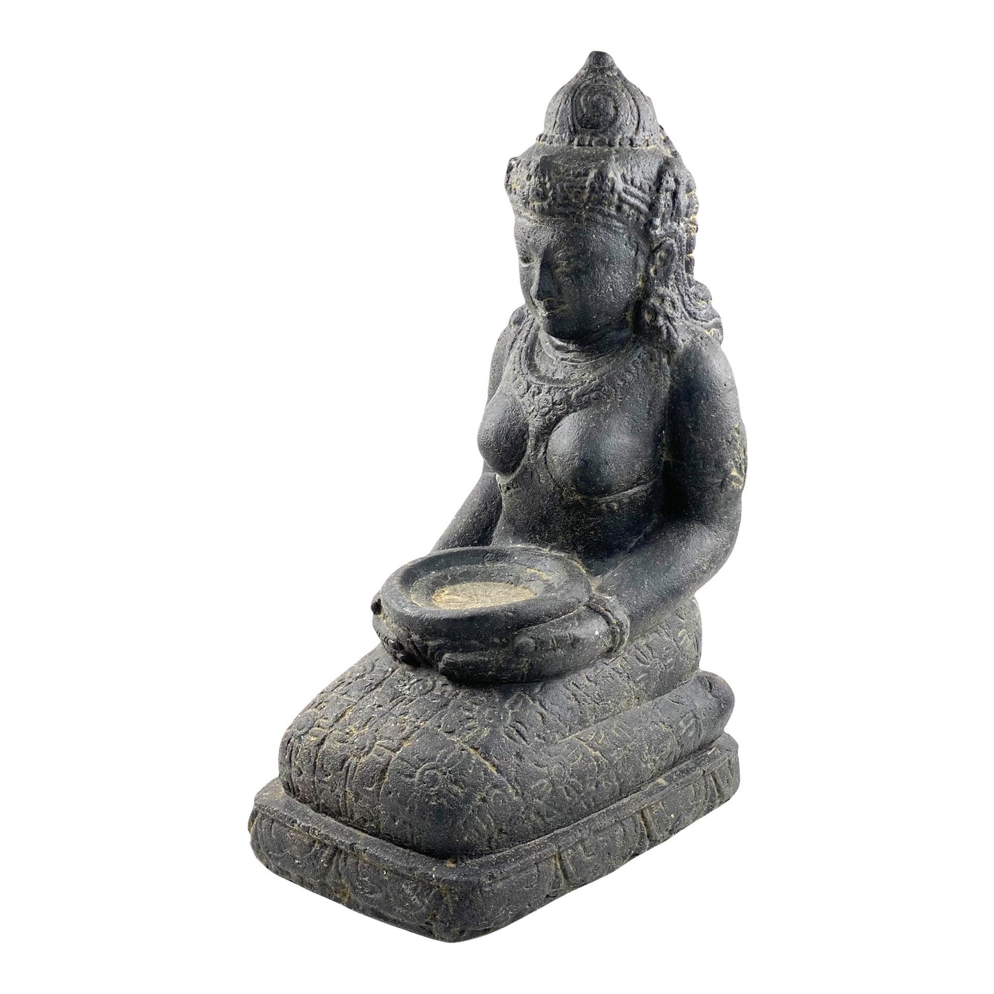 Dewi Sri Stone Statue Lava Sand Bowl Approx. 50 cm Sitting Garden Sculpture Cast Figure