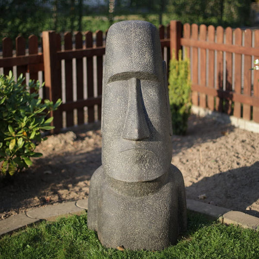 Moai Kopf Statue - Garten Deko Skulptur - Wetterfest - Rapa-Nui Osterinsel-Figur aus Lavasand Grau - 120x54x48 cm