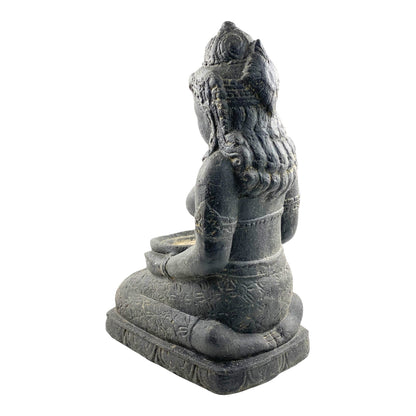Dewi Sri Statue - Garten Deko Raumdeko - Stein Figur Sitzend Wetterfest - Lava-Sand Steingemisch 50x16x26 cm