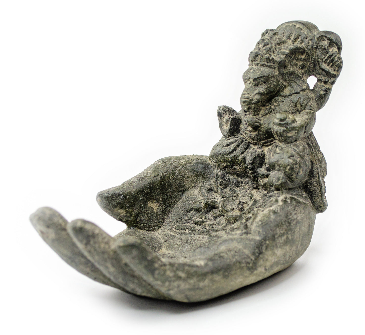 Ganesha Hand Skulptur - Deko Raumdeko Seifenschale Räucherstäbchen - Hindu Gottheit des Glückes - Elefant Grau - 13x9x15 cm