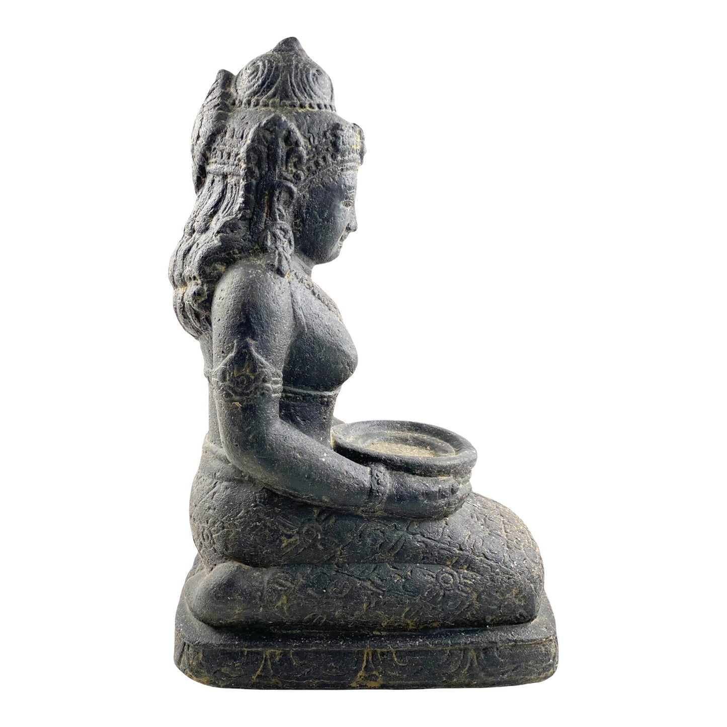 Dewi Sri Statue - Garten Deko Raumdeko - Stein Figur Sitzend Wetterfest - Lava-Sand Steingemisch 50x16x26 cm