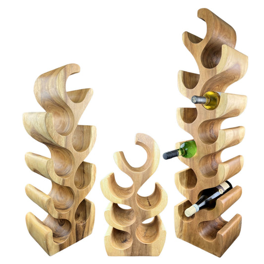 Weinregal Massiv - Küchen Wohnzimmer Deko Weinhalter - Handgefertigt Edel Hochwertig - Tannenform aus Suarholz - 50/70/100x27x18 cm