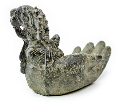 Ganesha Hand Skulptur - Deko Raumdeko Seifenschale Räucherstäbchen - Hindu Gottheit des Glückes - Elefant Grau - 13x9x15 cm