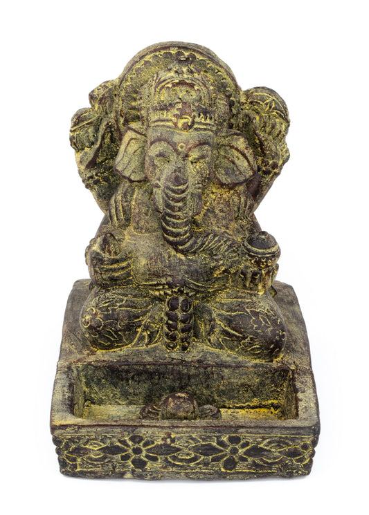 Ganesha Skulptur - Deko Raumdeko Räucherstäbchen Halter - Hindu Gottheit des Glückes - Steingemisch Elefant Gelb - 23x13x15 cm