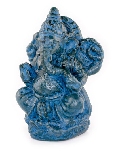 Ganesha Skulptur Hindu Gottheit Stein Figur Glück Statue ca. 12 cm Elefant Blau