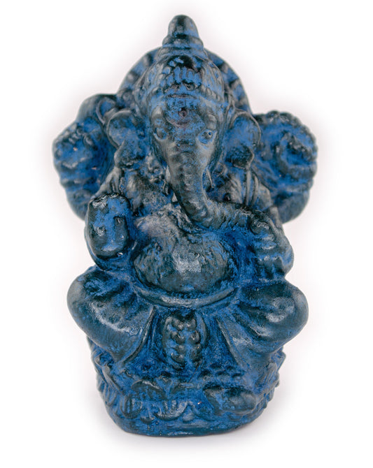 Ganesha Skulptur - Deko Raumdeko Kunstwerk - Hindu Gottheit des Glückes - Steingemisch Elefant Blau - 12x8,5x6 cm