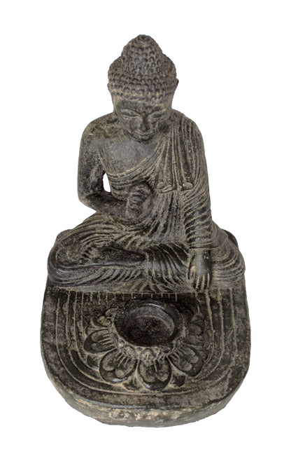 Buddha decorative stone statue approx. 25cm sitting tealight candle figure