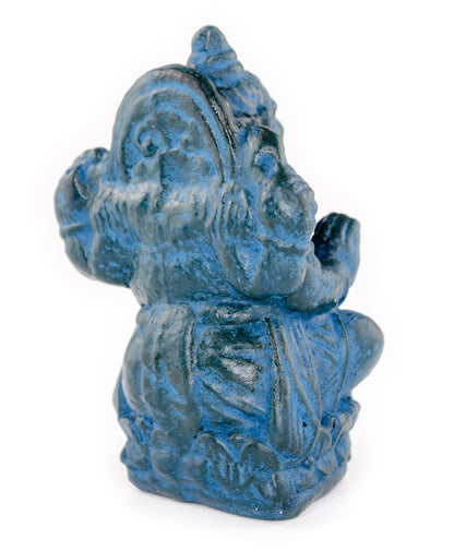 Ganesha Sculpture Hindu Deity Stone Figure Lucky Statue Approx. 12 cm Elephant Blue