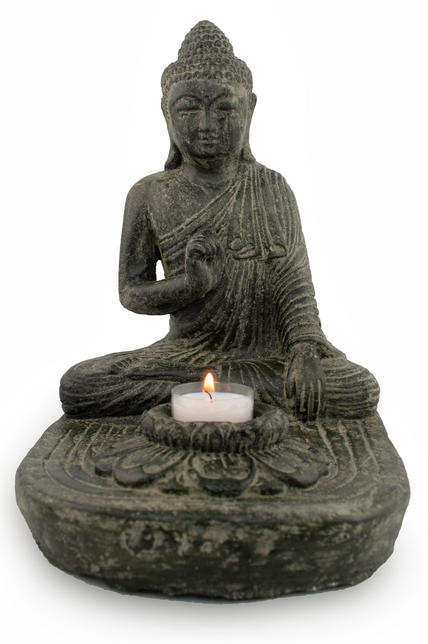 Buddha decorative stone statue approx. 25cm sitting tealight candle figure