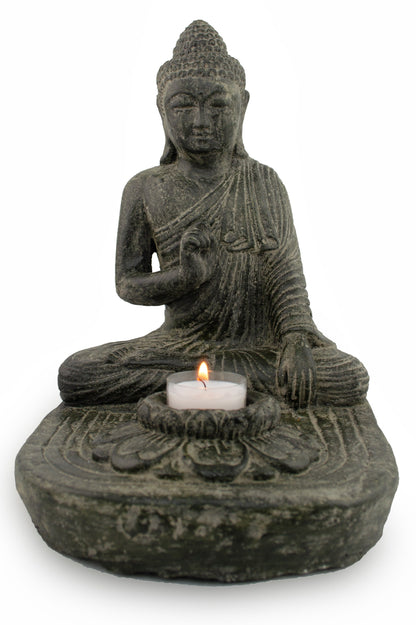 Buddha decorative stone statue approx. 25cm sitting tealight candle figure