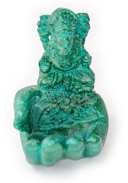 Ganesha Stein Hand Skulptur Figur Räucherstäbchenhalter Elefant ca. 15cm Grün Dekoration