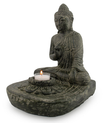 Buddha decorative stone statue approx. 25cm sitting tealight candle figure