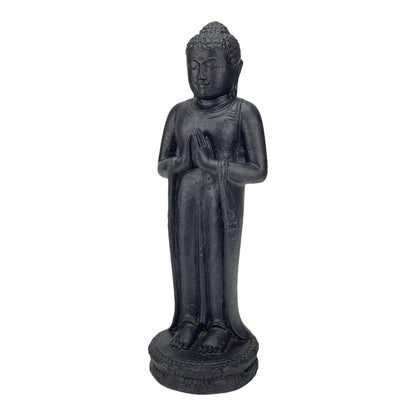 Buddha Stehend - Garten Deko Raumdeko - Gegossene Stein Figur Wetterfest - Lava-Sand Steingemisch - 50x16x14 cm