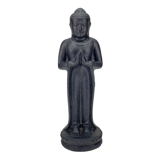 Buddha Figur Stein Garten stehend Lavasand Skulptur 50cm Wetterfest Schwarz