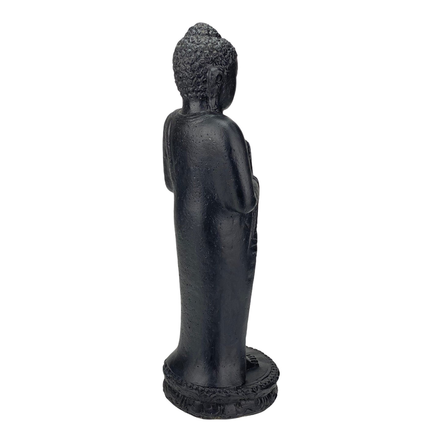 Buddha Figur Stein Garten stehend Lavasand Skulptur 50cm Wetterfest Schwarz