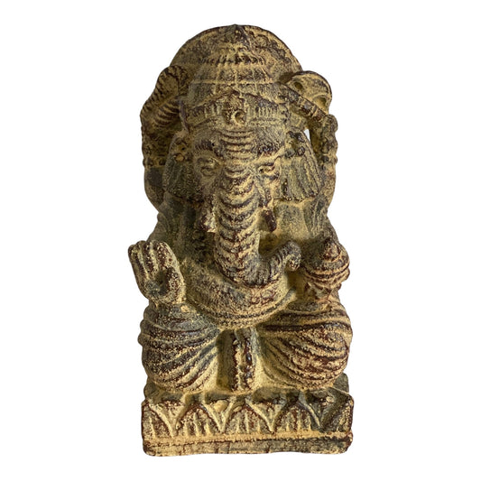 Ganesha Skulptur - Deko Raumdeko Kunstwerk - Hindu Gottheit des Glückes - Steingemisch Elefant Gelb - 14x8,5x6 cm