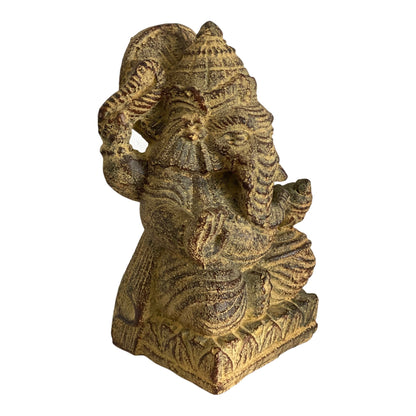 Ganesha Sculpture Hindu Deity Stone Figure Lucky Statue Approx. 14 cm Elephant Yellow