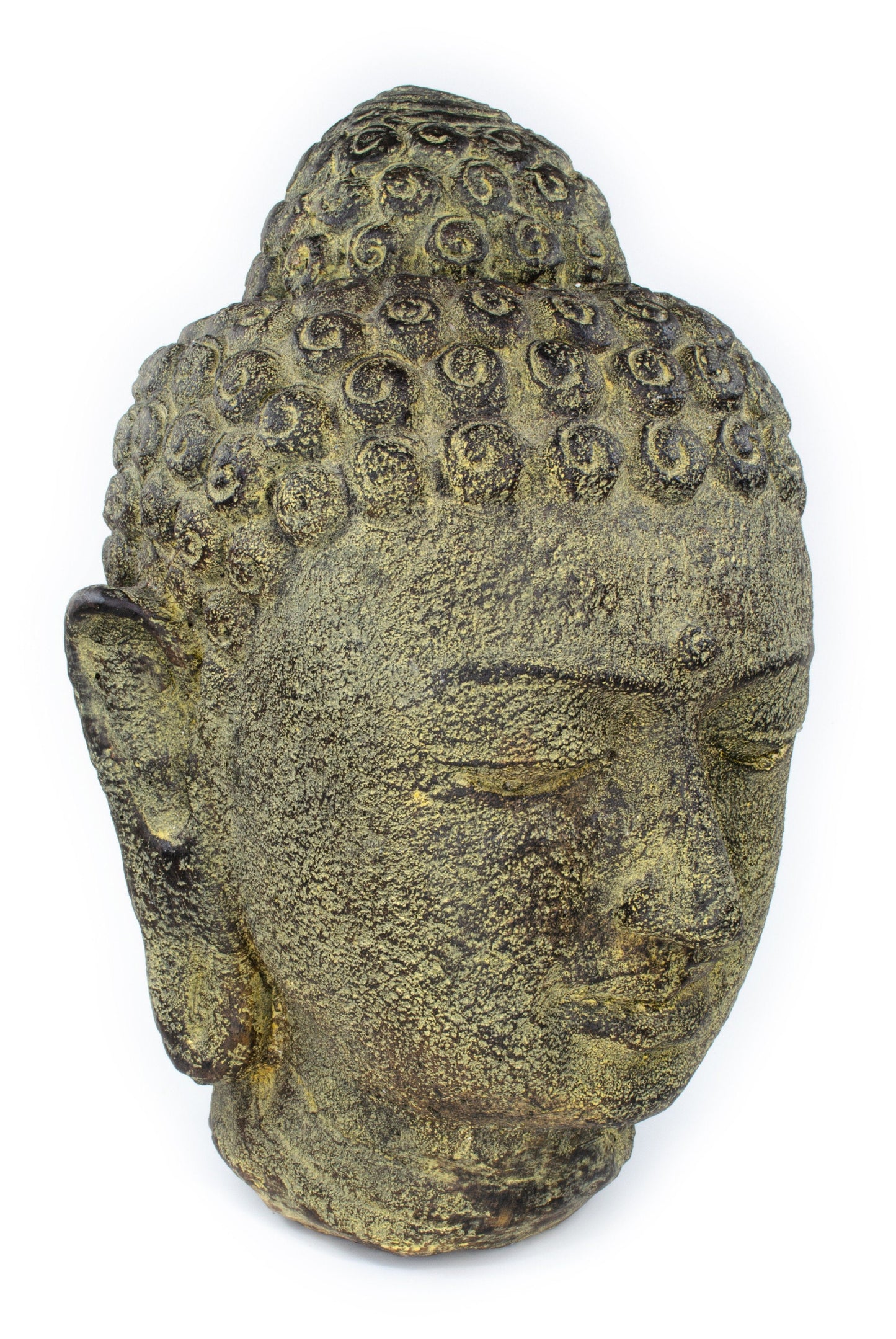 Buddha Kopf - Garten Deko Raumdeko - Gegossene Stein Figur Wetterfest - Steingemisch Gelb- 30x19x21 cm