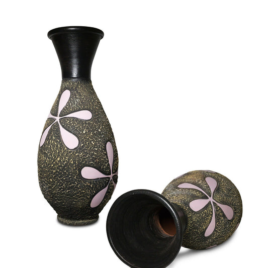Vase Blumen Terrakotta 80cm | Unikat Blumen Verzierung hoch Dekorvase Oriental