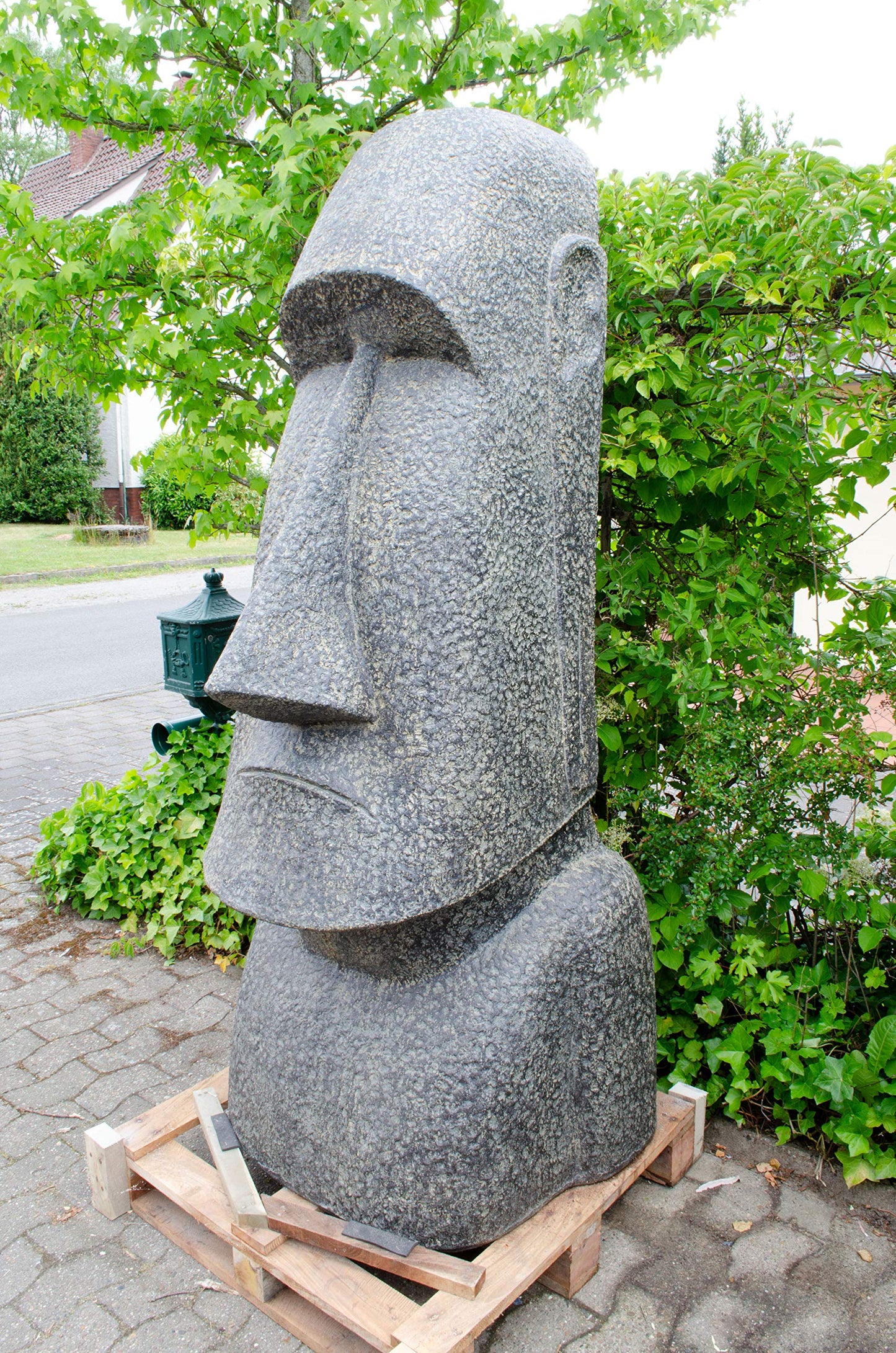 FaHome Moai Kopf Statue Rapa-NUI Skulptur Garten Deko ca. 200 cm Lavasand Stein Osterinsel-Figur Grau