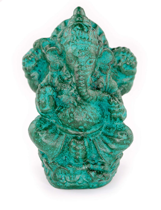 Ganesha Skulptur - Deko Raumdeko Kunstwerk - Hindu Gottheit des Glückes - Steingemisch Elefant Grün - 12x8,5x6 cm