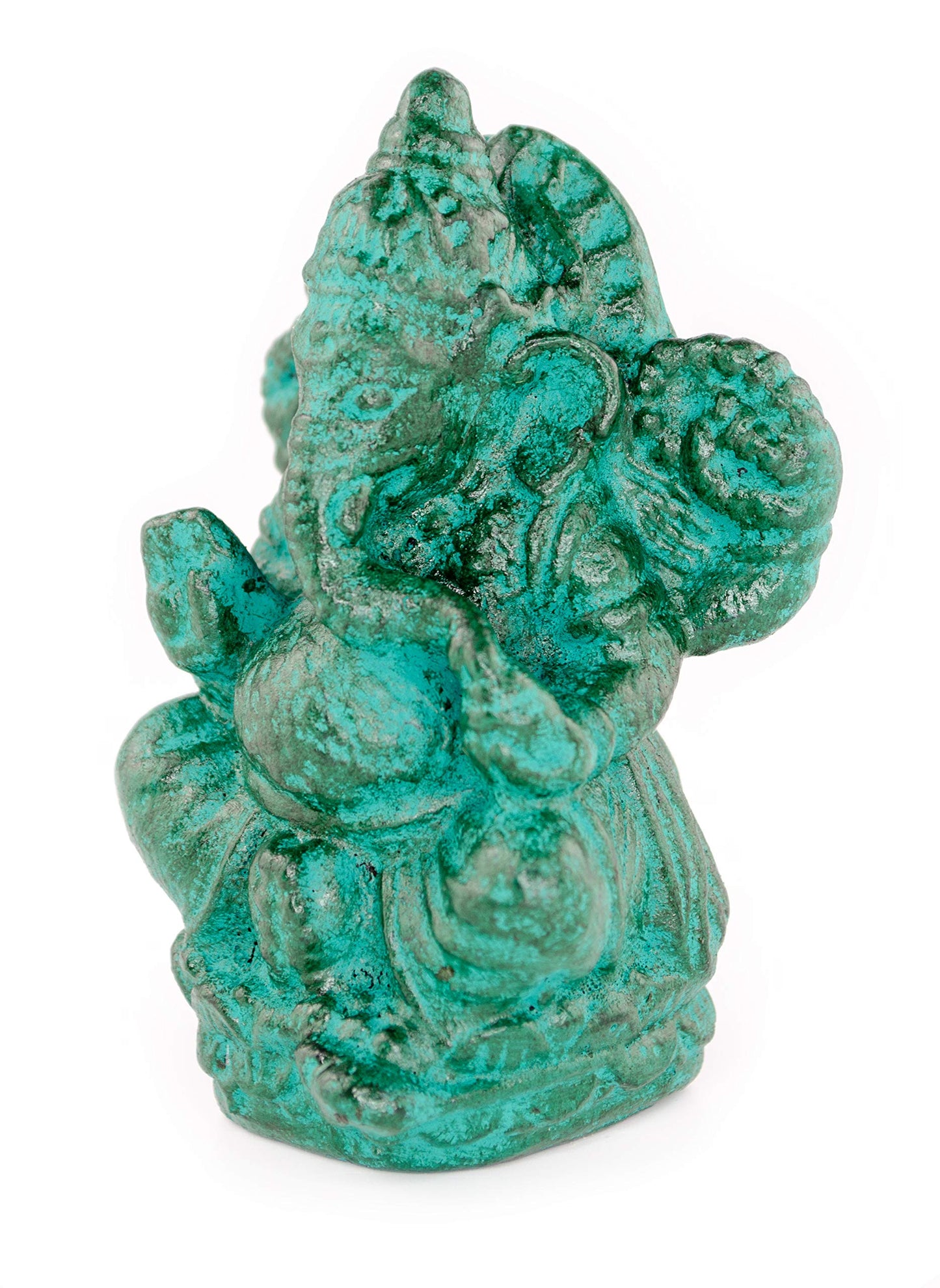 FaHome Ganesha Skulptur Hindu Gottheit Stein Figur Glück Statue ca. 12 cm Elefant Grün