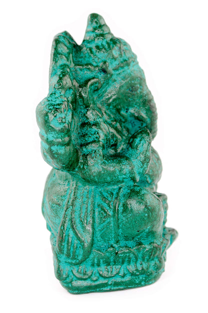 FaHome Ganesha Skulptur Hindu Gottheit Stein Figur Glück Statue ca. 12 cm Elefant Grün