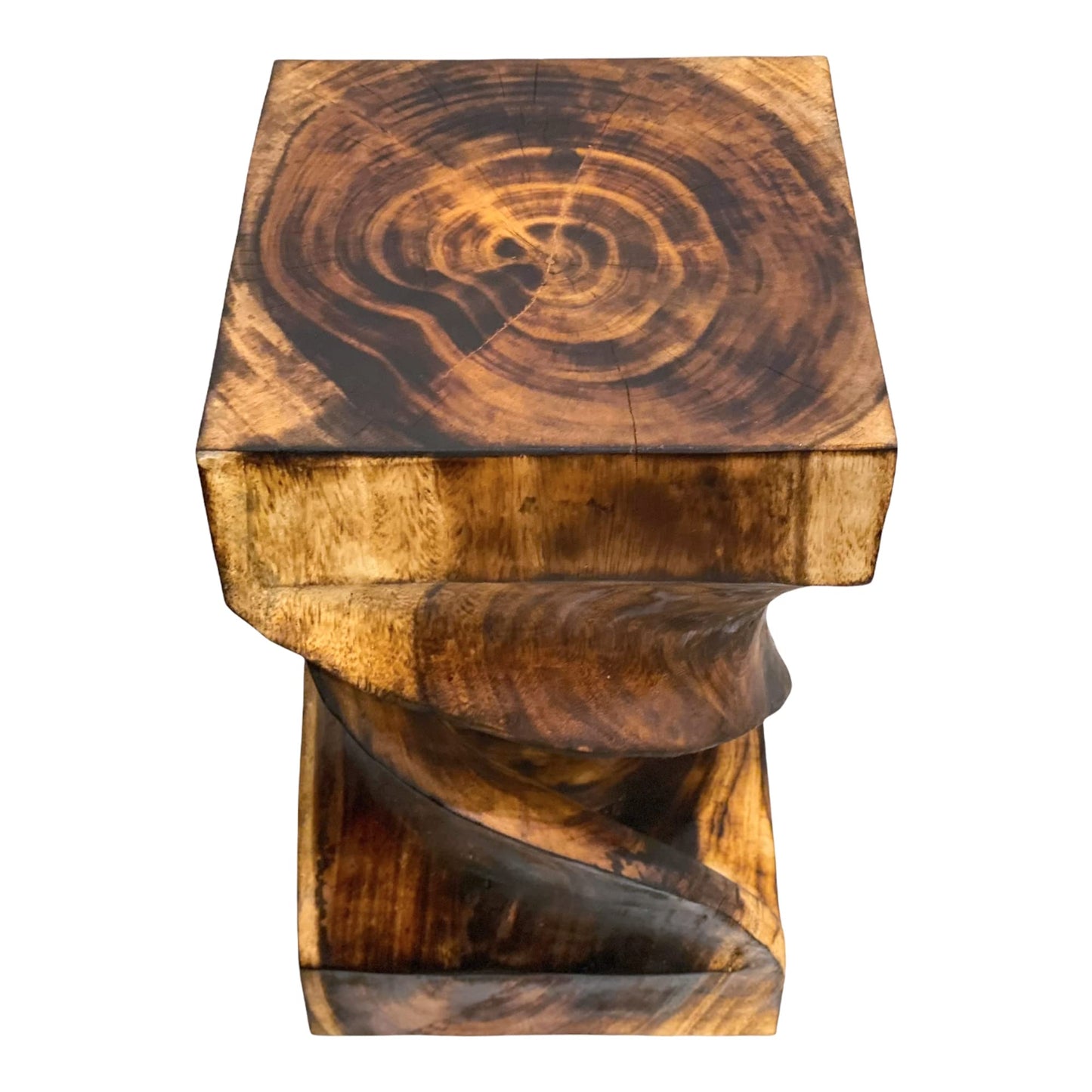 Holz Beistelltisch - Holzhocker Couchtisch - Flambierter Handgefertigt - Gedreht aus massivem Suarholz - 50x28x28 cm